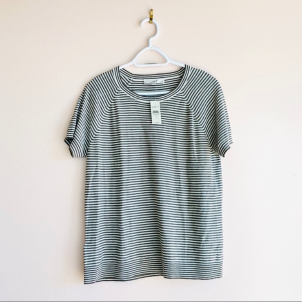 NWT LOFT Green and White Stripe Shirt LP